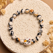 Buddha Stones Calico Cat Natural Stone Ceramic Kitten Head Strength Bracelet - image 2