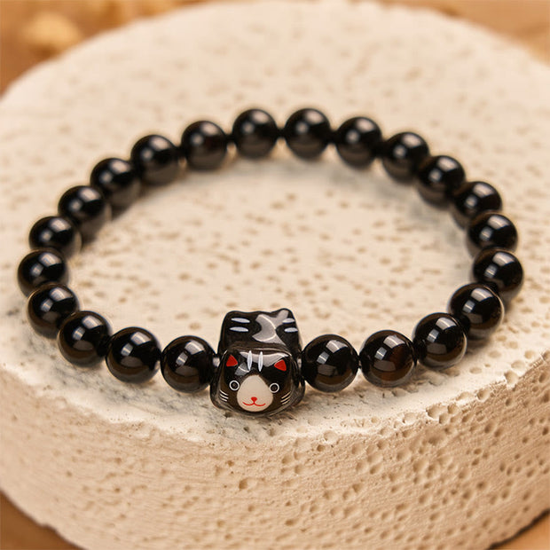 Buddha Stones Black Cat Natural Black Onyx Ceramic Kitten Support Bracelet - image 3