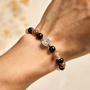 Buddha Stones 925 Sterling Silver Tortoiseshell Cat Light Brown Striped Agate Black Onyx Bracelet - image 5