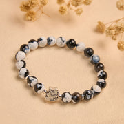 Buddha Stones 925 Sterling Silver Black and White Cat Fire Agate Bead Love Bracelet - image 2