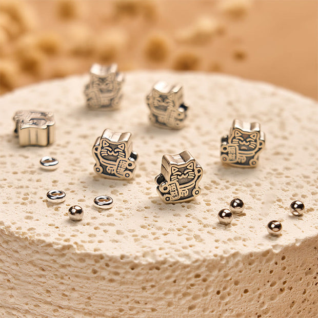Buddha Stones 925 Sterling Silver Black and White Cat Fire Agate Bead Love Bracelet - image 6