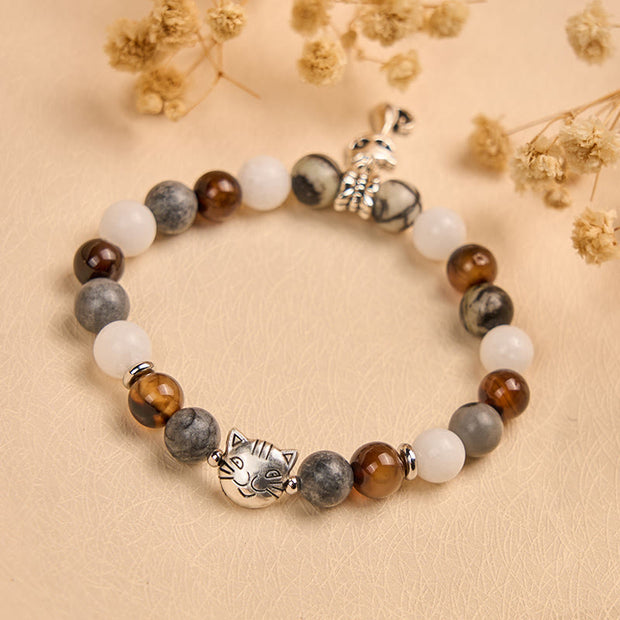 FREE Today: Protection Strength Handmade Save A Cat Black Veined Jasper Brown Striped Agate Bracelet - image 1