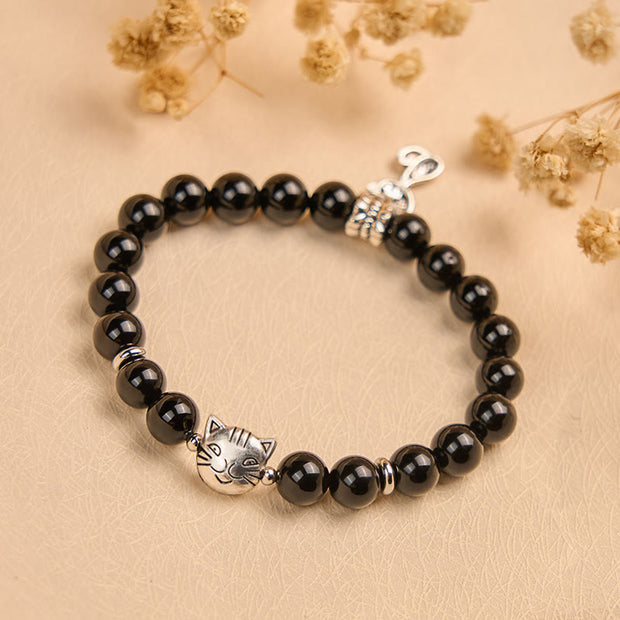 Buddha Stones Black Cat Natural Black Onyx Kitten Support Bracelet - image 2