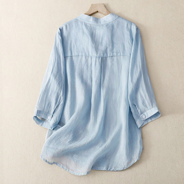 Buddha Stones Casual Plain Women's V-Neck Design Three Quarter Sleeve  Shirt - image 2