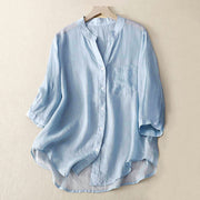 Buddha Stones Casual Plain Women's V-Neck Design Three Quarter Sleeve  Shirt - LightBlue - US8-10，UK/AU12-14，EU40-42 (2XL) - image 1