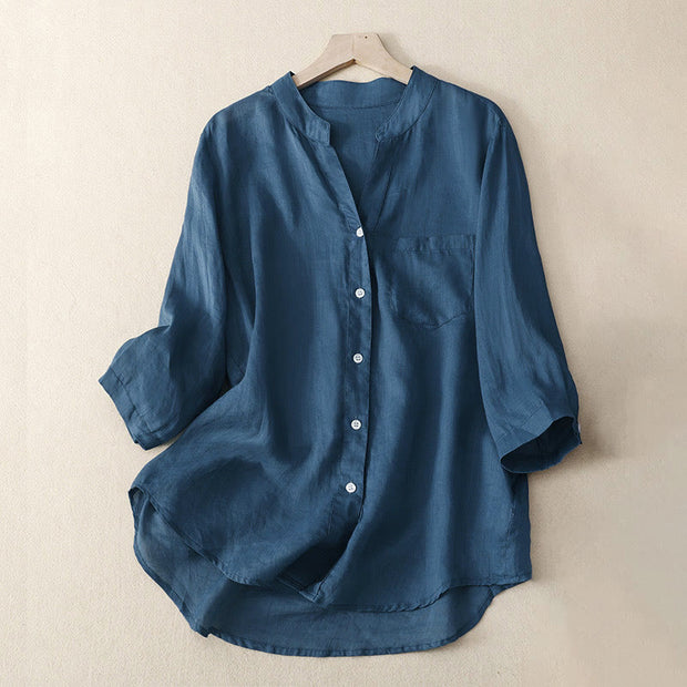 Buddha Stones Casual Plain Women's V-Neck Design Three Quarter Sleeve  Shirt - SteelBlue - US8-10，UK/AU12-14，EU40-42 (2XL) - image 11