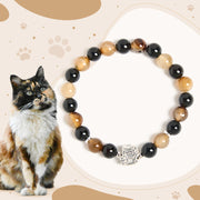 Buddha Stones 925 Sterling Silver Tortoiseshell Cat Light Brown Striped Agate Black Onyx Bracelet - Tortoiseshell Cat(Wrist Circumference 15-16cm) - image 1