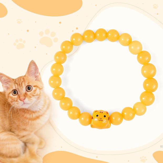 FREE Today: Positivity and Joy Handmade Save A Cat Yellow Chalcedony Ceramic Bracelet - Orange Tabby Cat(Wrist Circumference 15-16cm) - image 1