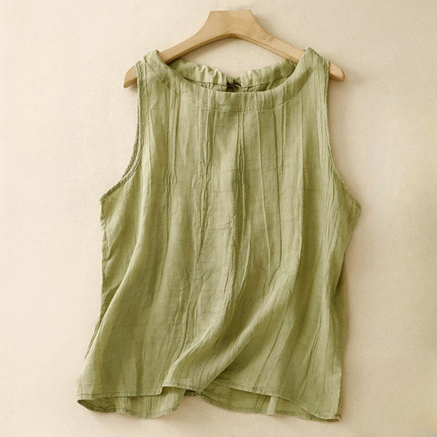 Buddha Stones Summer Pure Color Wrinkle Lace-up Sleeveless Vest Women's Waistcoat - PaleGoldenrod - US8-10，UK/AU12-14，EU40-42 (2XL) - image 13