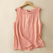 Buddha Stones Summer Pure Color Wrinkle Lace-up Sleeveless Vest Women's Waistcoat - LightSalmon - US8-10，UK/AU12-14，EU40-42 (2XL) - image 1