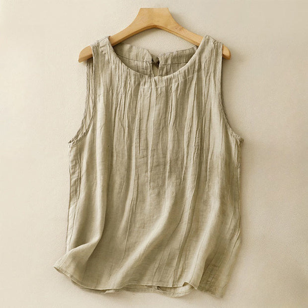 Buddha Stones Summer Pure Color Wrinkle Lace-up Sleeveless Vest Women's Waistcoat - DarkKhaki - US8-10，UK/AU12-14，EU40-42 (2XL) - image 8