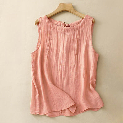 Buddha Stones Summer Pure Color Wrinkle Lace-up Sleeveless Vest Women's Waistcoat - LightSalmon - US8-10，UK/AU12-14，EU40-42 (2XL) - image 1