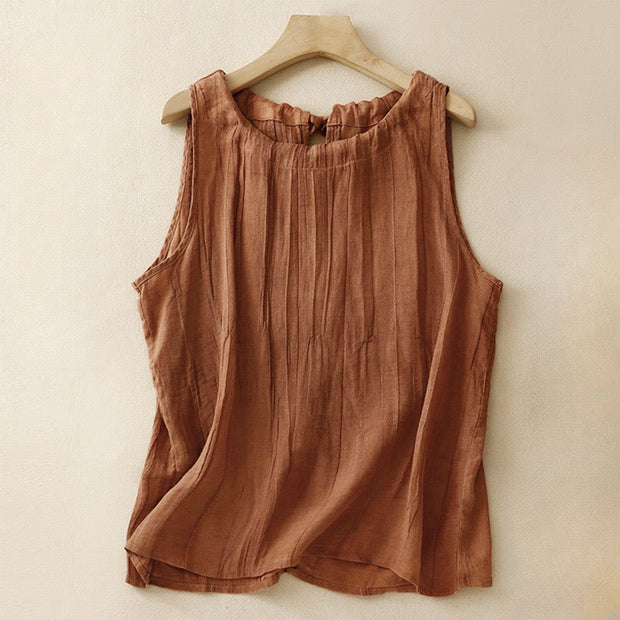 Buddha Stones Summer Pure Color Wrinkle Lace-up Sleeveless Vest Women's Waistcoat - Chocolate - US8-10，UK/AU12-14，EU40-42 (2XL) - image 18