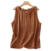 Buddha Stones Summer Pure Color Wrinkle Lace-up Sleeveless Vest Women's Waistcoat - image 23