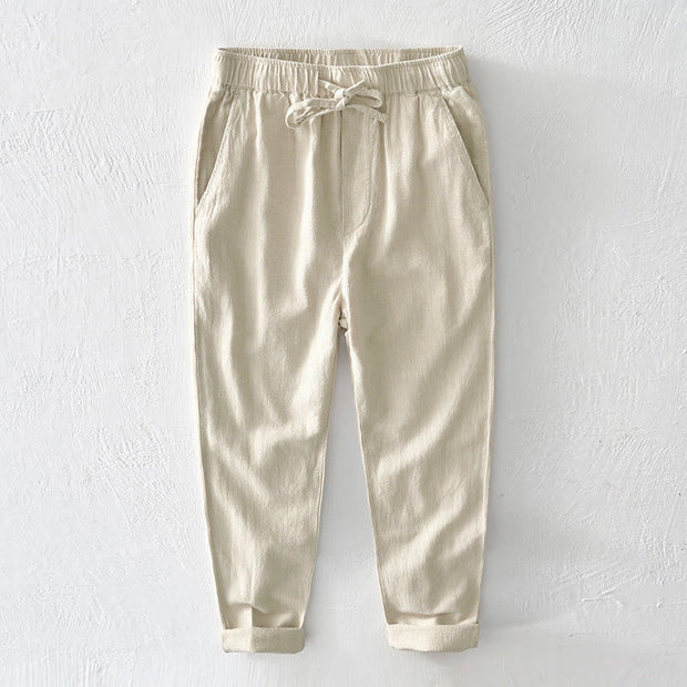 Buddha Stones Casual Solid Color Simple Design Drawstring Ramie Linen Men's Pants With Pockets - LightGoldenrodYellow - US/UK/AU44，EU54 (4XL) - image 1