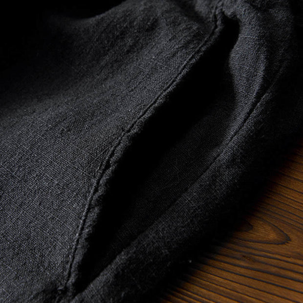 Buddha Stones Casual Solid Color Simple Design Drawstring Ramie Linen Men's Pants With Pockets - image 16