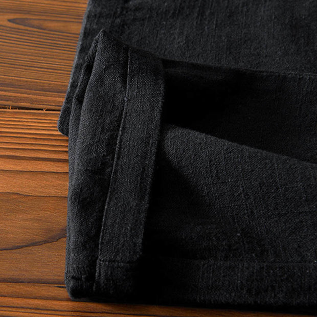 Buddha Stones Casual Solid Color Simple Design Drawstring Ramie Linen Men's Pants With Pockets - image 17
