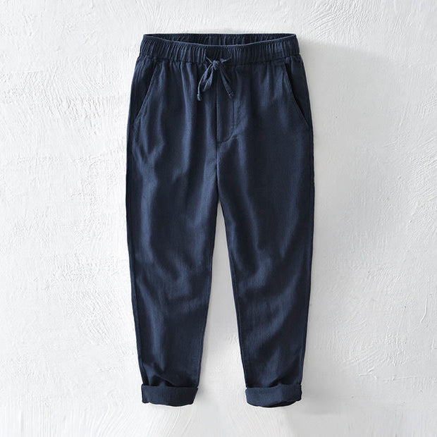 Buddha Stones Casual Solid Color Simple Design Drawstring Ramie Linen Men's Pants With Pockets - Navy - US/UK/AU44，EU54 (4XL) - image 19
