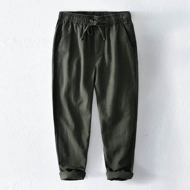 Buddha Stones Casual Solid Color Simple Design Drawstring Ramie Linen Men's Pants With Pockets - ForestGreen - US/UK/AU44，EU54 (4XL) - image 23