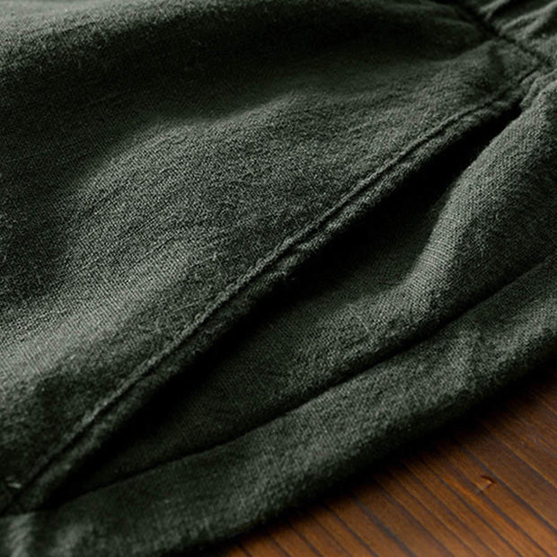 Buddha Stones Casual Solid Color Simple Design Drawstring Ramie Linen Men's Pants With Pockets - image 26