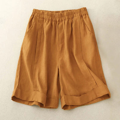 Buddha Stones Casual Solid Color Women's Cotton Shorts With Pockets - Goldenrod - US14，UK/AU18，EU46 (4XL) - image 1