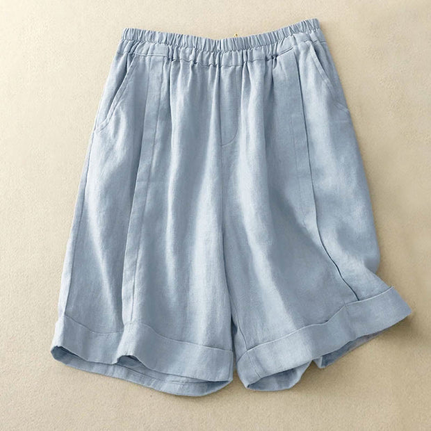 Buddha Stones Casual Solid Color Women's Cotton Shorts With Pockets - PowderBlue - US14，UK/AU18，EU46 (4XL) - image 20