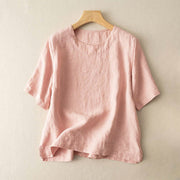 Buddha Stones Simple Plain Short Sleeve Crew Neck Side Slit Cotton Women's T-Shirt - LightPink - US12，UK/AU16，EU44 (3XL) - image 2