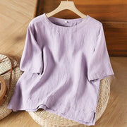Buddha Stones Simple Plain Short Sleeve Crew Neck Side Slit Cotton Women's T-Shirt - Plum - US12，UK/AU16，EU44 (3XL) - image 1