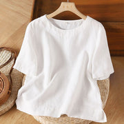 Buddha Stones Simple Plain Short Sleeve Crew Neck Side Slit Cotton Women's T-Shirt - White - US12，UK/AU16，EU44 (3XL) - image 5