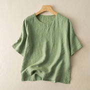 Buddha Stones Simple Plain Short Sleeve Crew Neck Side Slit Cotton Women's T-Shirt - LightGreen - US12，UK/AU16，EU44 (3XL) - image 4