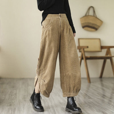 Buddha Stones Casual Buttons Leg Opening Design Women's Cotton Corduroy Pants With Pockets - Goldenrod - US8-10，UK/AU12-14，EU40-42 (2XL) - image 1