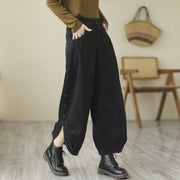 Buddha Stones Casual Buttons Leg Opening Design Women's Cotton Corduroy Pants With Pockets - Black - US8-10，UK/AU12-14，EU40-42 (2XL) - image 10