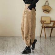 Buddha Stones Casual Buttons Leg Opening Design Women's Cotton Corduroy Pants With Pockets - image 2