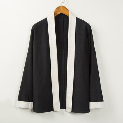 Buddha Stones Vintage Winter Solid Color Open Front Jacket Men's Cotton Kimono - Black - US/UK/AU44，EU54 (4XL) - image 1