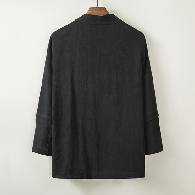 Buddha Stones Pure Color Simple Design Open Front Jacket Men's Cotton Linen Kimono With Pockets - image 7