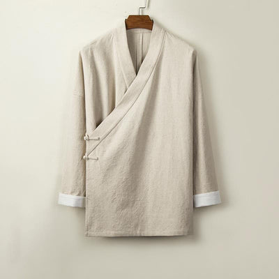 Buddha Stones Retro Chinese Frog-Buttons Design Open Front Jacket Men's Cotton Kimono - Beige - US/UK/AU44，EU54 (4XL) - image 1