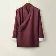 Buddha Stones Retro Chinese Frog-Buttons Design Open Front Jacket Men's Cotton Kimono - DarkRed - US/UK/AU44，EU54 (4XL) - image 5