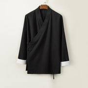 Buddha Stones Retro Chinese Frog-Buttons Design Open Front Jacket Men's Cotton Kimono - Black - US/UK/AU44，EU54 (4XL) - image 3