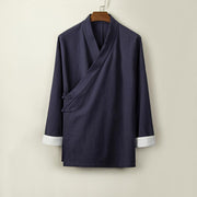 Buddha Stones Retro Chinese Frog-Buttons Design Open Front Jacket Men's Cotton Kimono - MidnightBlue - US/UK/AU44，EU54 (4XL) - image 7