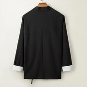 Buddha Stones Retro Chinese Frog-Buttons Design Open Front Jacket Men's Cotton Kimono - image 4