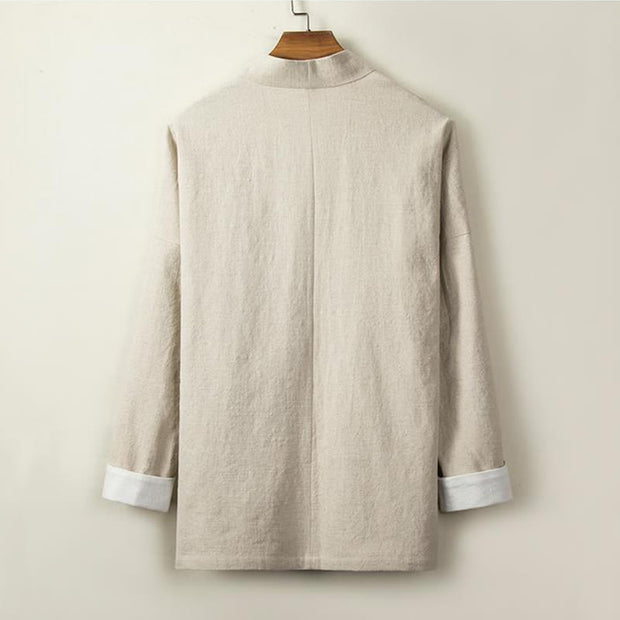 Buddha Stones Retro Chinese Frog-Buttons Design Open Front Jacket Men's Cotton Kimono - image 2