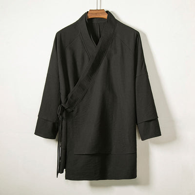 Buddha Stones Casual Lace-Up Design Open Front Jacket Men's Cotton Kimono - Black - US/UK/AU44，EU54 (4XL) - image 1