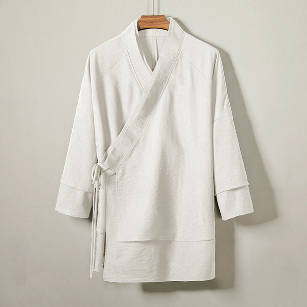 Buddha Stones Casual Lace-Up Design Open Front Jacket Men's Cotton Kimono - FloralWhite - US/UK/AU44，EU54 (4XL) - image 7