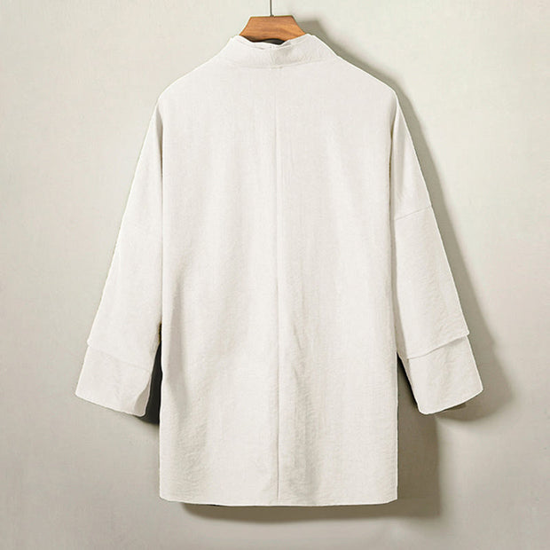 Buddha Stones Casual Lace-Up Design Open Front Jacket Men's Cotton Kimono - image 8