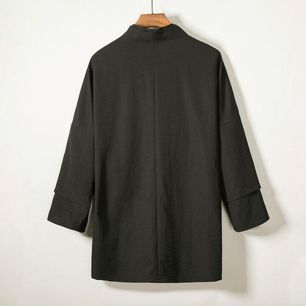 Buddha Stones Casual Lace-Up Design Open Front Jacket Men's Cotton Kimono - image 2