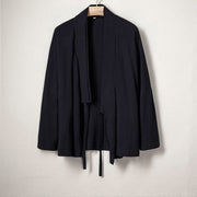 Buddha Stones Men's Casual Plain Design Open Front Jacket Cotton Linen Kimono - MidnightBlue - US/UK/AU44，EU54 (4XL) - image 3