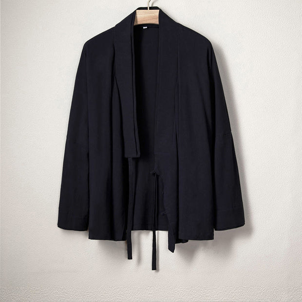 Buddha Stones Men's Casual Plain Design Open Front Jacket Cotton Linen Kimono - MidnightBlue - US/UK/AU44，EU54 (4XL) - image 3