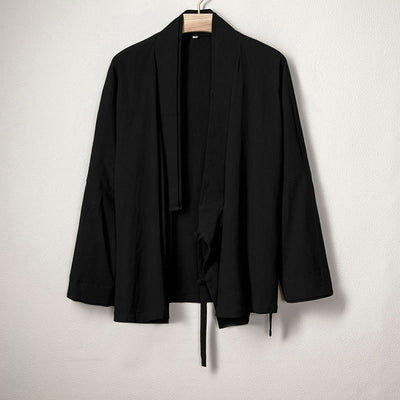 Buddha Stones Men's Casual Plain Design Open Front Jacket Cotton Linen Kimono - Black - US/UK/AU44，EU54 (4XL) - image 1