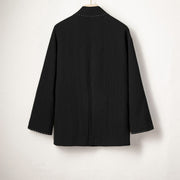 Buddha Stones Men's Plain Pleats Frog-Button Design Open Front Jacket Cotton Linen Kimono - image 8
