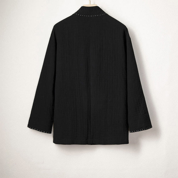 Buddha Stones Men's Plain Pleats Frog-Button Design Open Front Jacket Cotton Linen Kimono - image 8